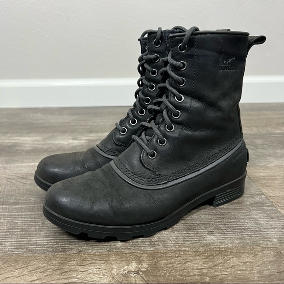 Sorel Shoes - Sorel Emelie Black Lace Up Combat Boots